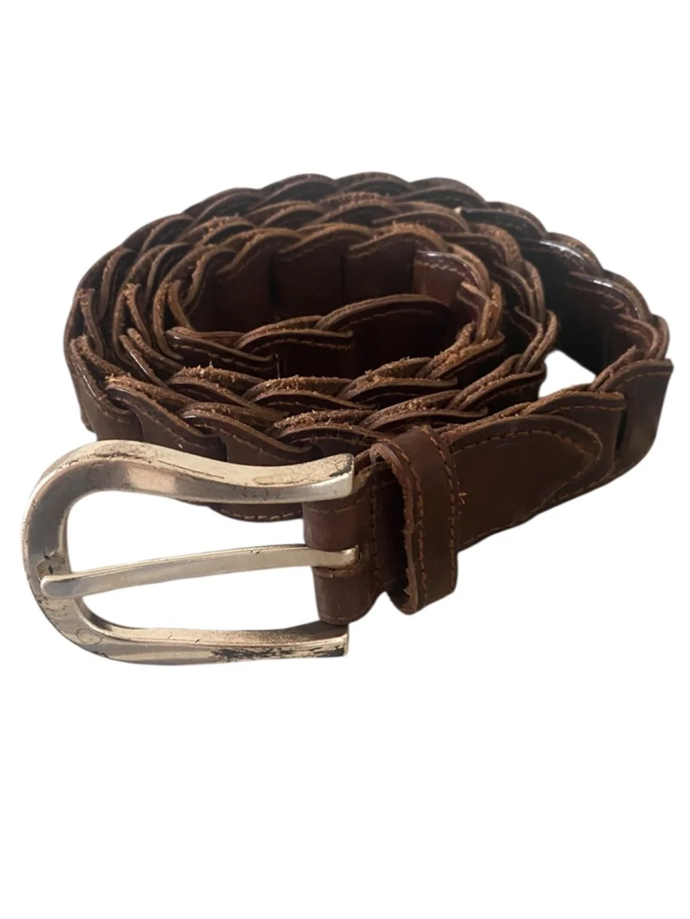 The Limited Braided Genuine Leather Belt with Brass Buckle - Brown